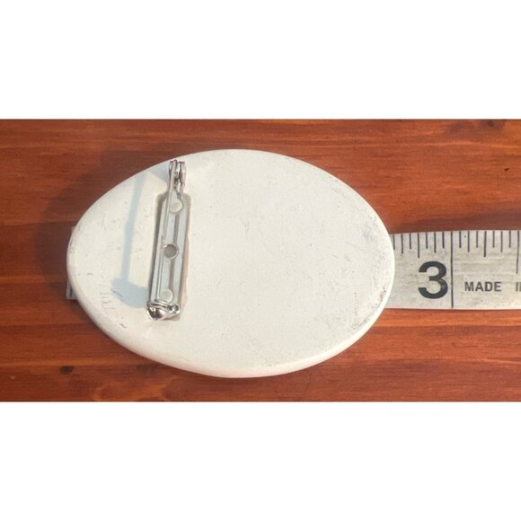 Vintage Porcelain Ceramic Pin Brooch Oval Green Mauve Heart Dots Estate 2.5" - Picture 5 of 5